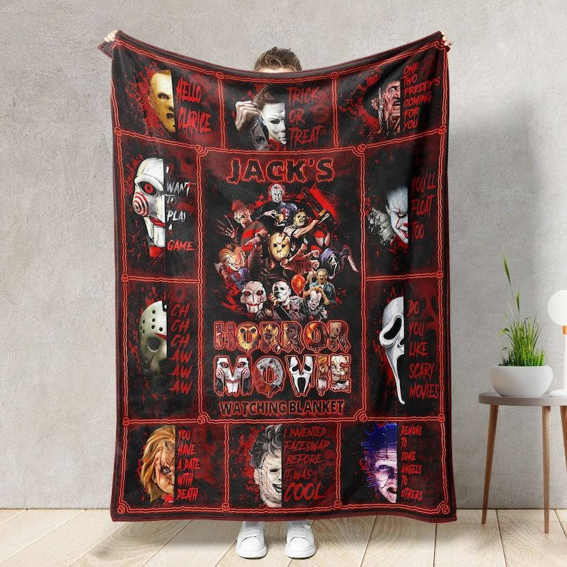 Personalized Name This Is My Horror Movie Watching Blanket|Fleece Blanket| Birthday, Christmas Gift, Gift For Horror Movie Fans