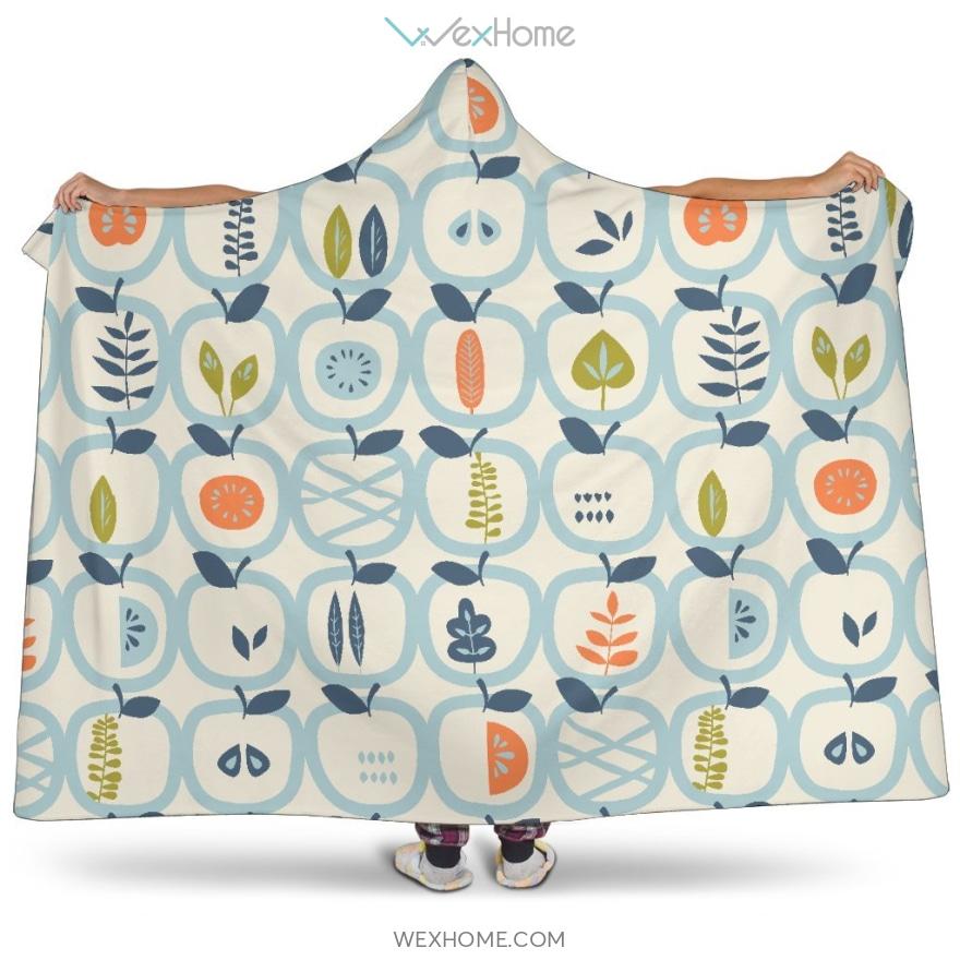 Apples Leaves Pattern Hooded Blanket