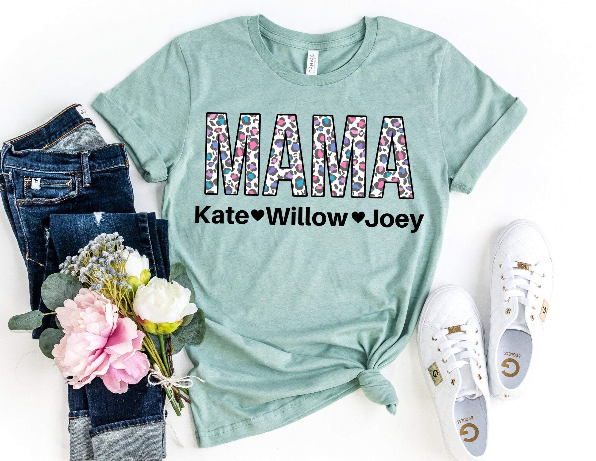 Custom Leopard Mama Shirt With Kids Names Shirt, Custom Mom Shirt, Mama Leopard Shirt, Funny Mom Shirt, Gift For Wife, Mother’S Day T-Shirt Hoodie All Color Size S-5Xl