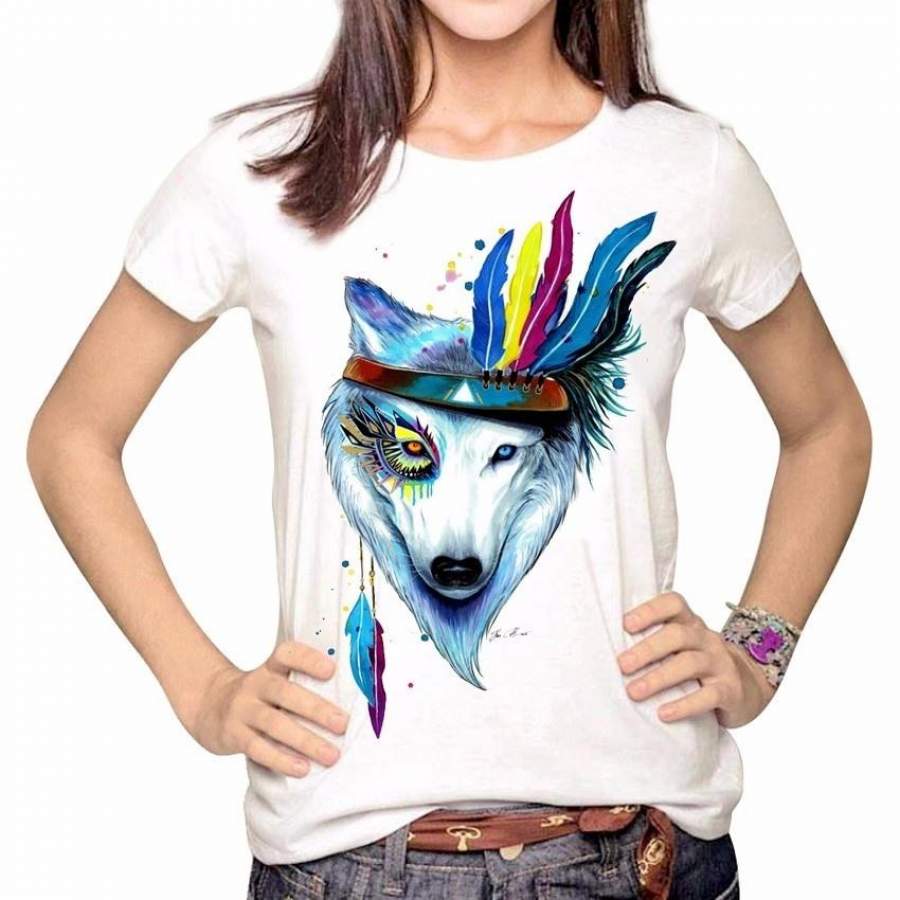 Women Summer T-Shirt Casual Tops Animal Wolf Print Tees Harajuku Short Sleeve T Shirt Sports Suit Tops