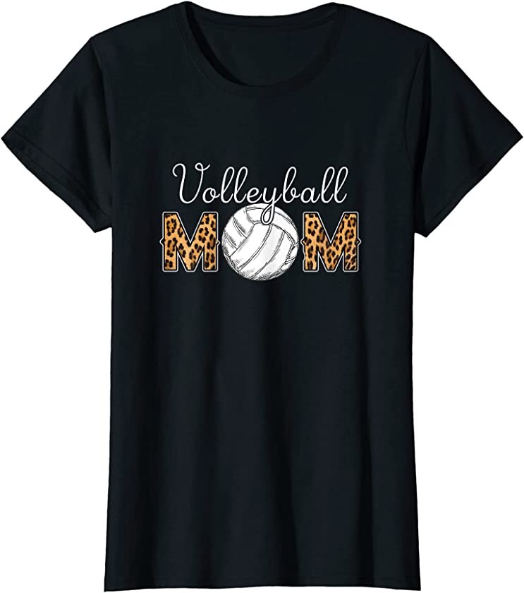 Womens Volleyball Mom Leopard Funny Ball Mom Mother’s Day T-Shirt