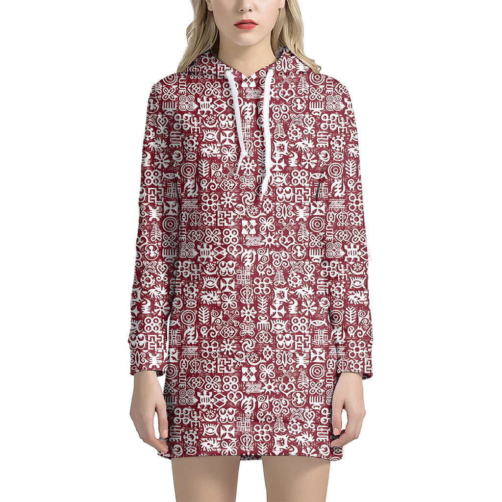 Red African Adinkra Tribe Symbols Women’S Pullover Hoodie Dress