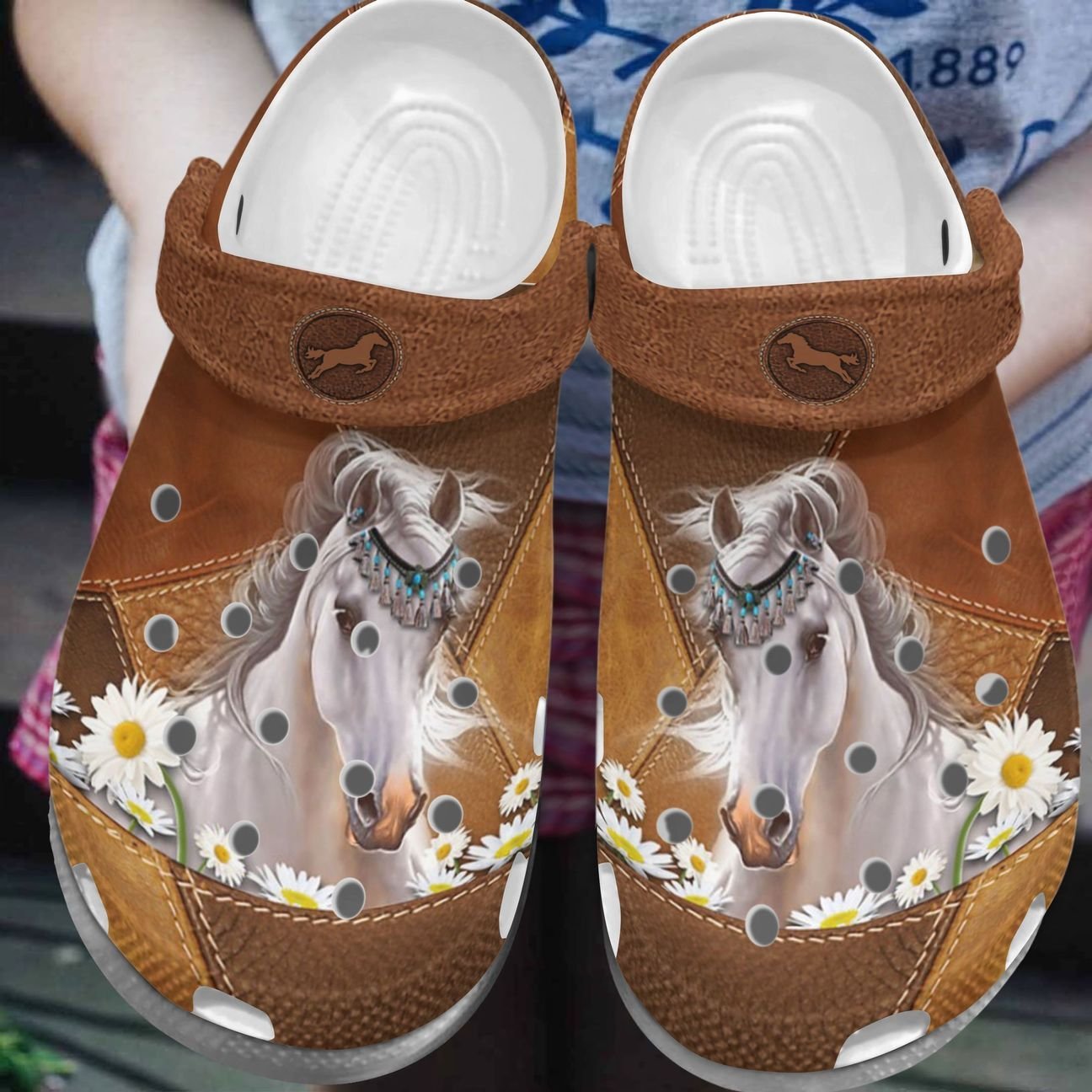 Horse Personalize Clog, Custom Name, Text, Fashion Style For Women, Men, Kid, Print 3D Whitesole Daisy Horse