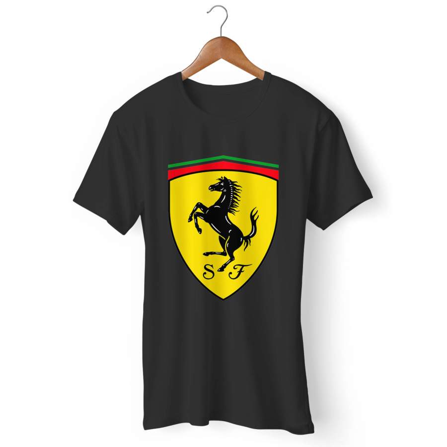 Ferrari Black Prancing Horse Shield Logo Man’s T-Shirt