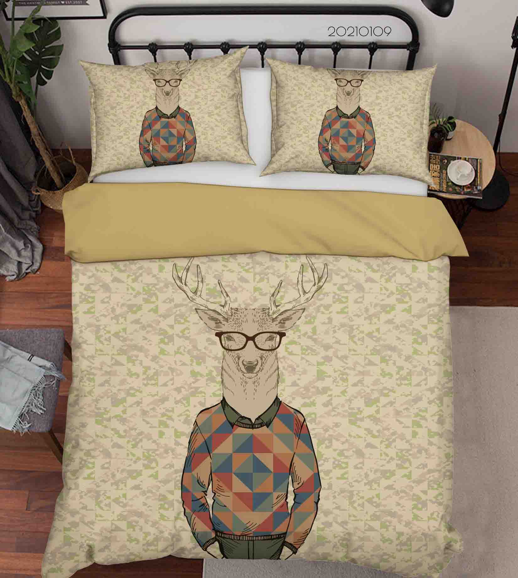 3D Cartoon Animal Elk Quilt Cover Set Bedding Set Duvet Cover Pillowcases 65 Lqh