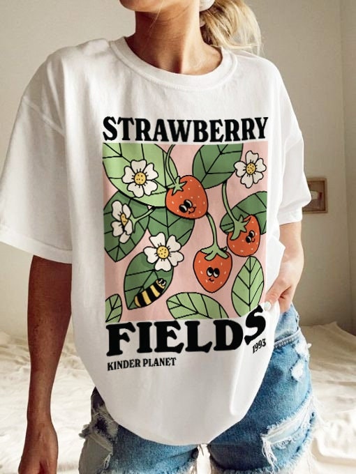 Strawberry Shirt Strawberry Clothes Strawberry Top Garden Shirt Aesthetic Clothing Cottagecore Clothes Botanical Shirt Strawberry Print