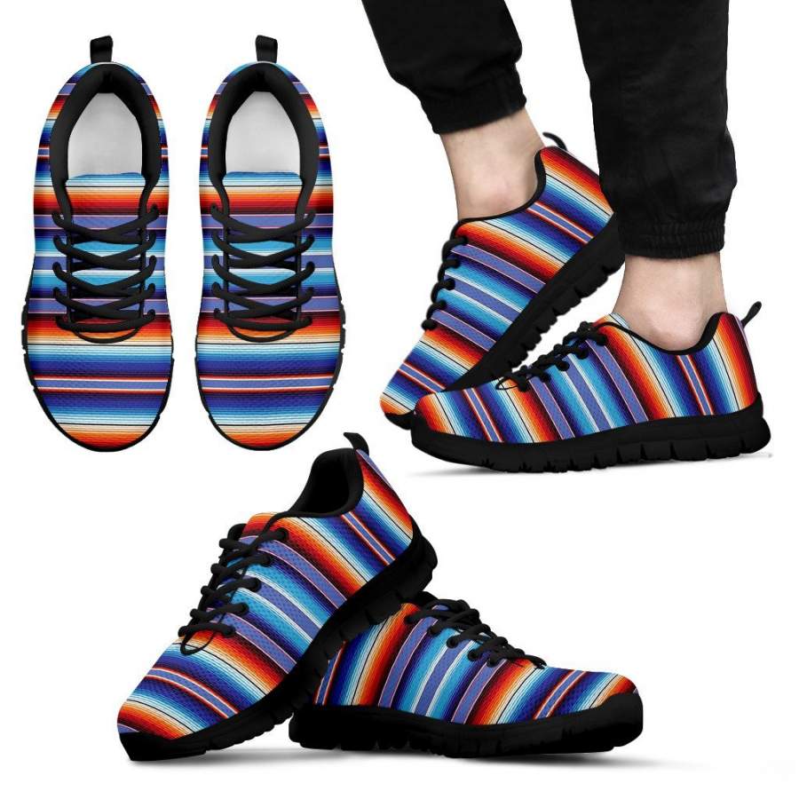 Baja Mexican Blanket Serape Pattern Print Black Sneaker Shoes For Men Women