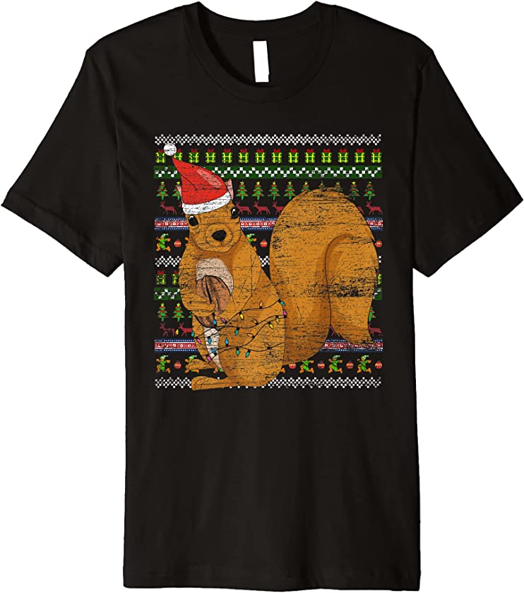 Ugly Christmas Forest Animal Merry Xmas Santa Hat Squirrel Premium T-Shirt