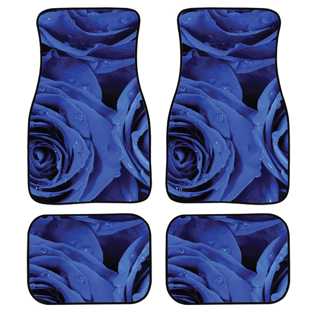 Royal Blue Rose Print Front And Back Car Floor Mats, Front Car Mat