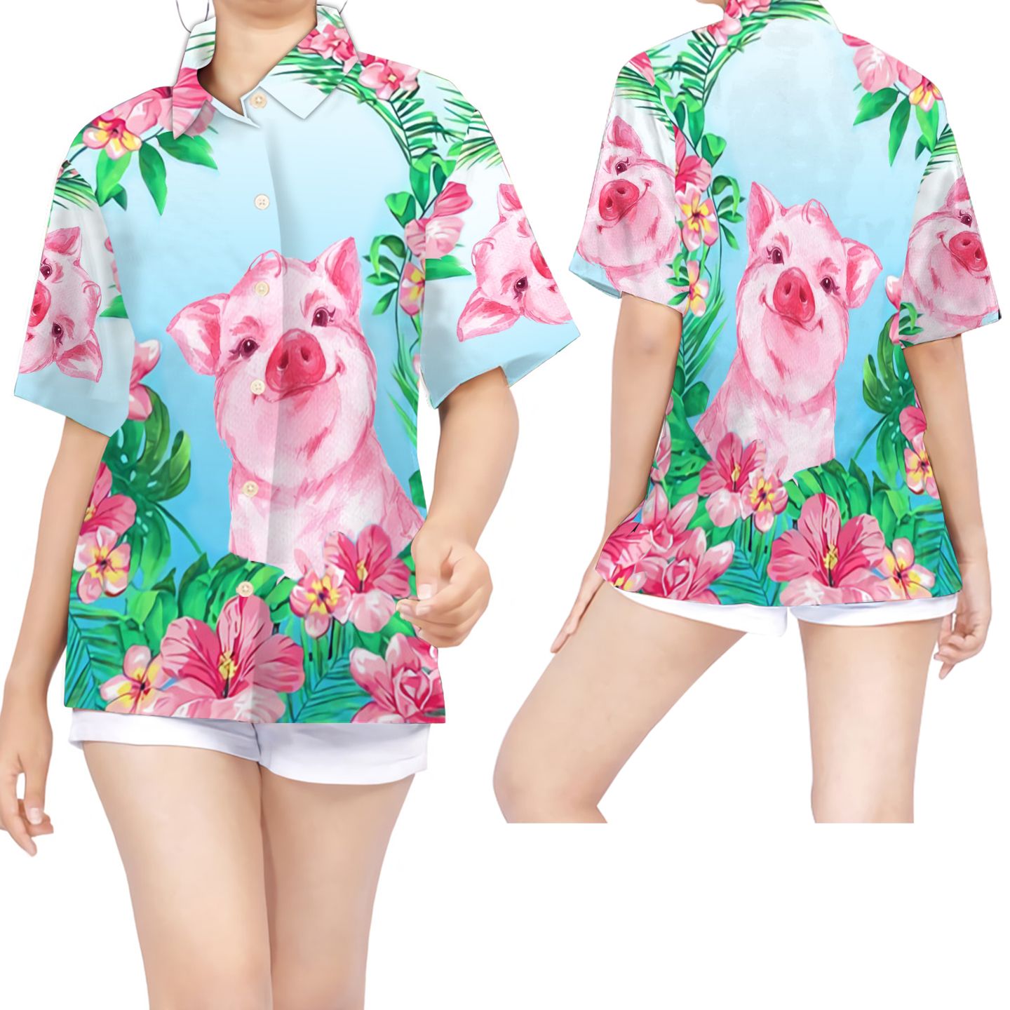 Pig Tropical Floral Women Hawaii Shirt For Lovers Ha21667