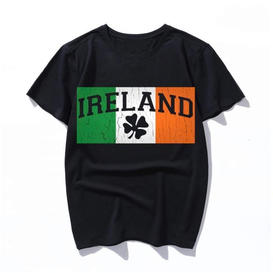 vintage ireland flag distressed look Men/Women cotton T-shirt Print t shirt Summer tshirt Solid Black Mens tops loose t-shirts