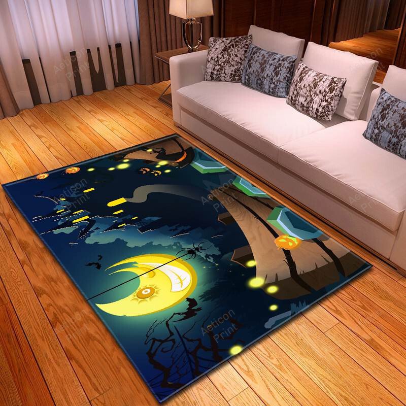 Halloween Graveyard Church Creepy Moon Carpet Living Room Area Rug Carpet Vintage Home Decor Gift Ideas