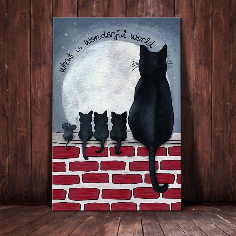 Black Cat Moon Canvas And Poster What A Wonderful World | Art Print | Home Decor | Room Decor | Wall Art