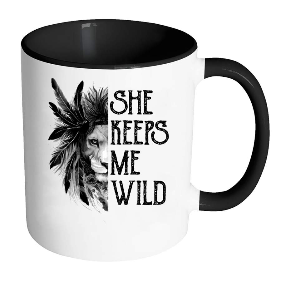 She Keeps Me WIld Lions Jesus Christian Lover W – Full-Wrap Coffee Colors Accent Mug