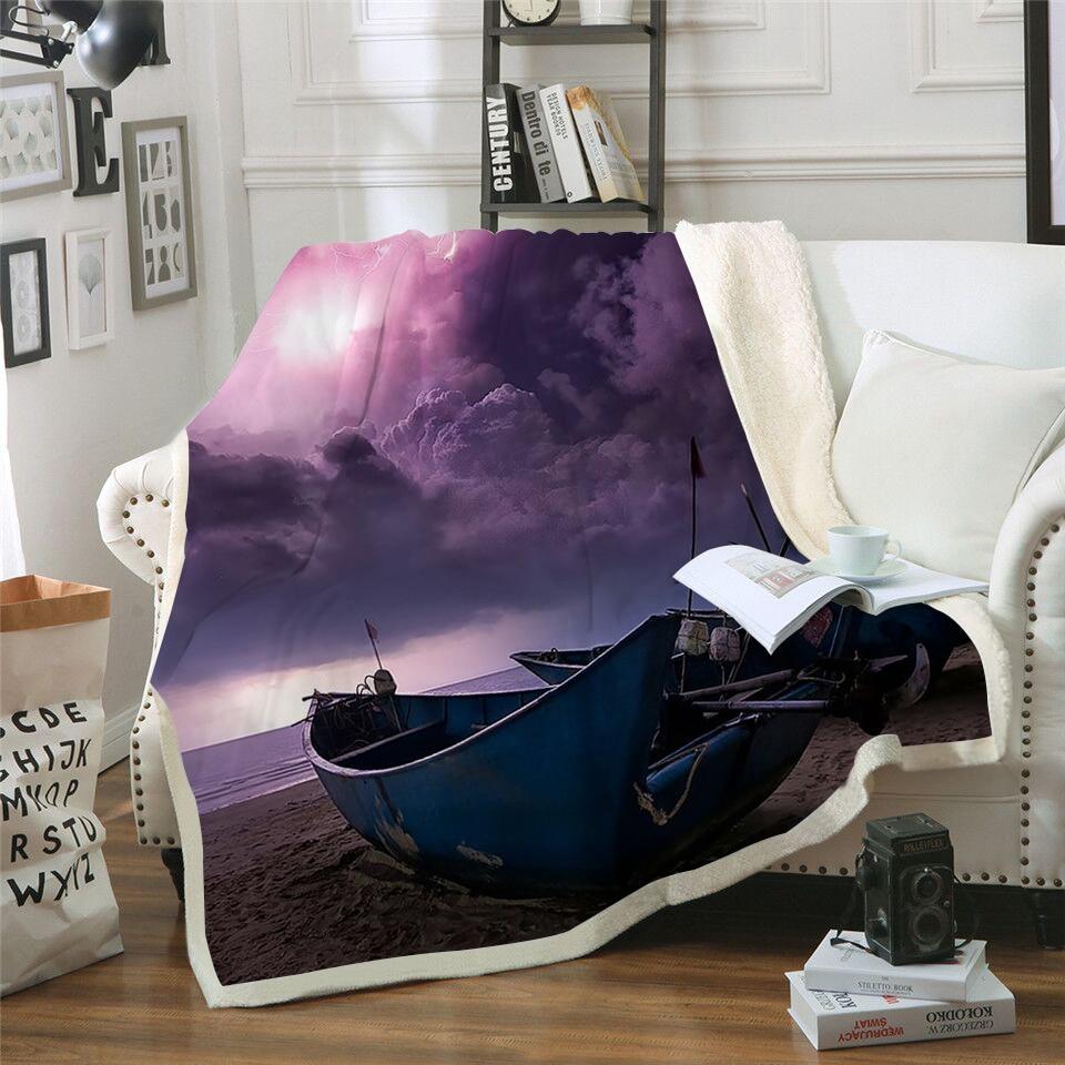 Purple Lightning Boat Blanket Quilt