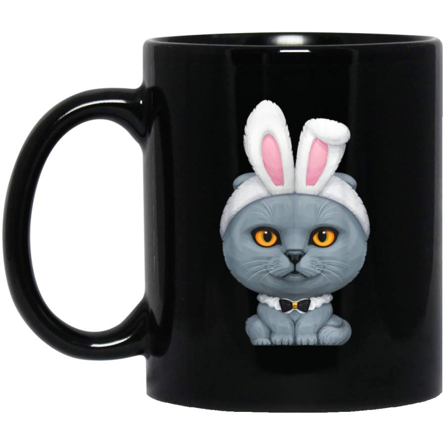 British Shorthair Cat in the Easter Bunny Costume Black Mug