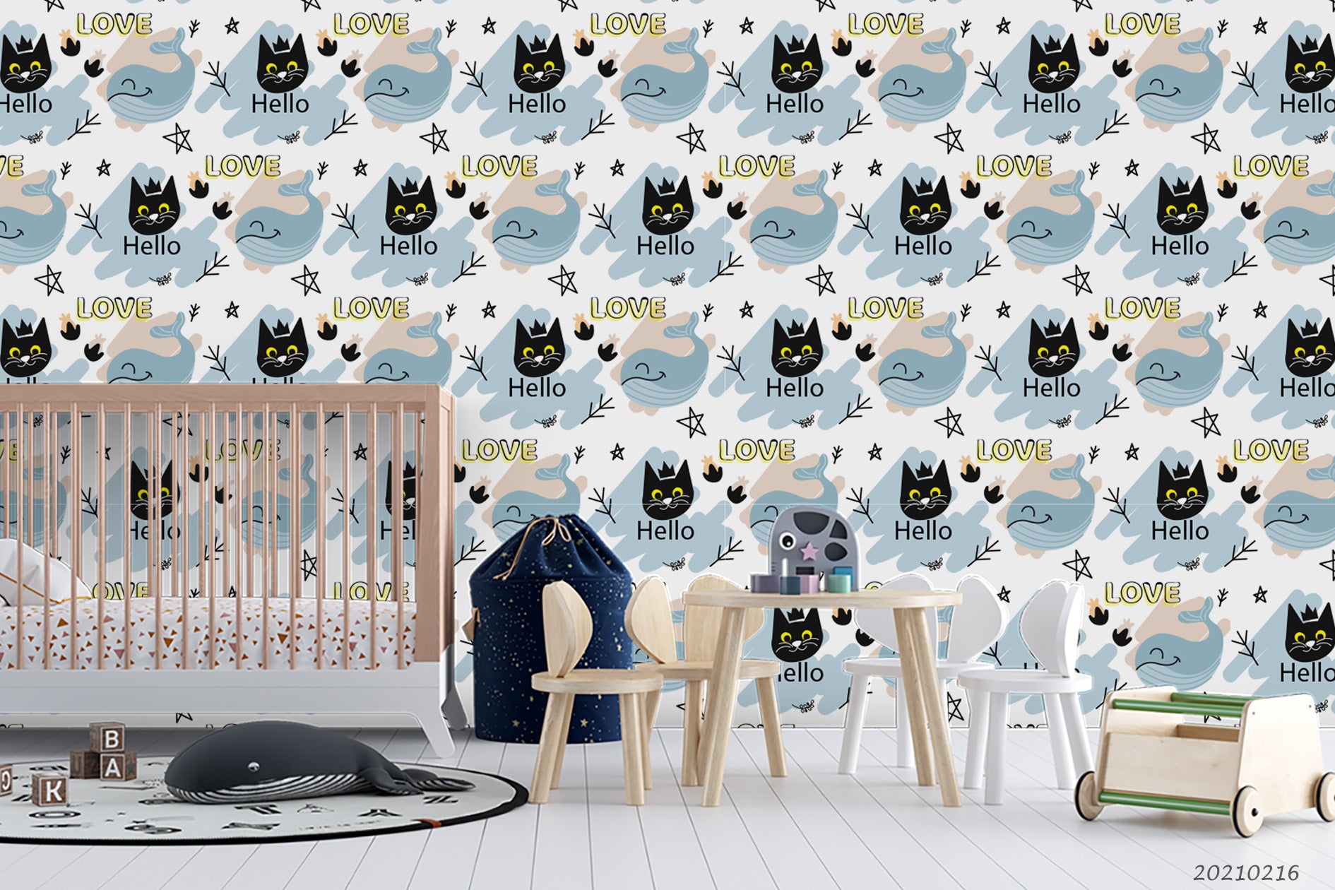 3D Hand Drawn Animal Cat Love Wall Mural Wallpaper Lqh 435