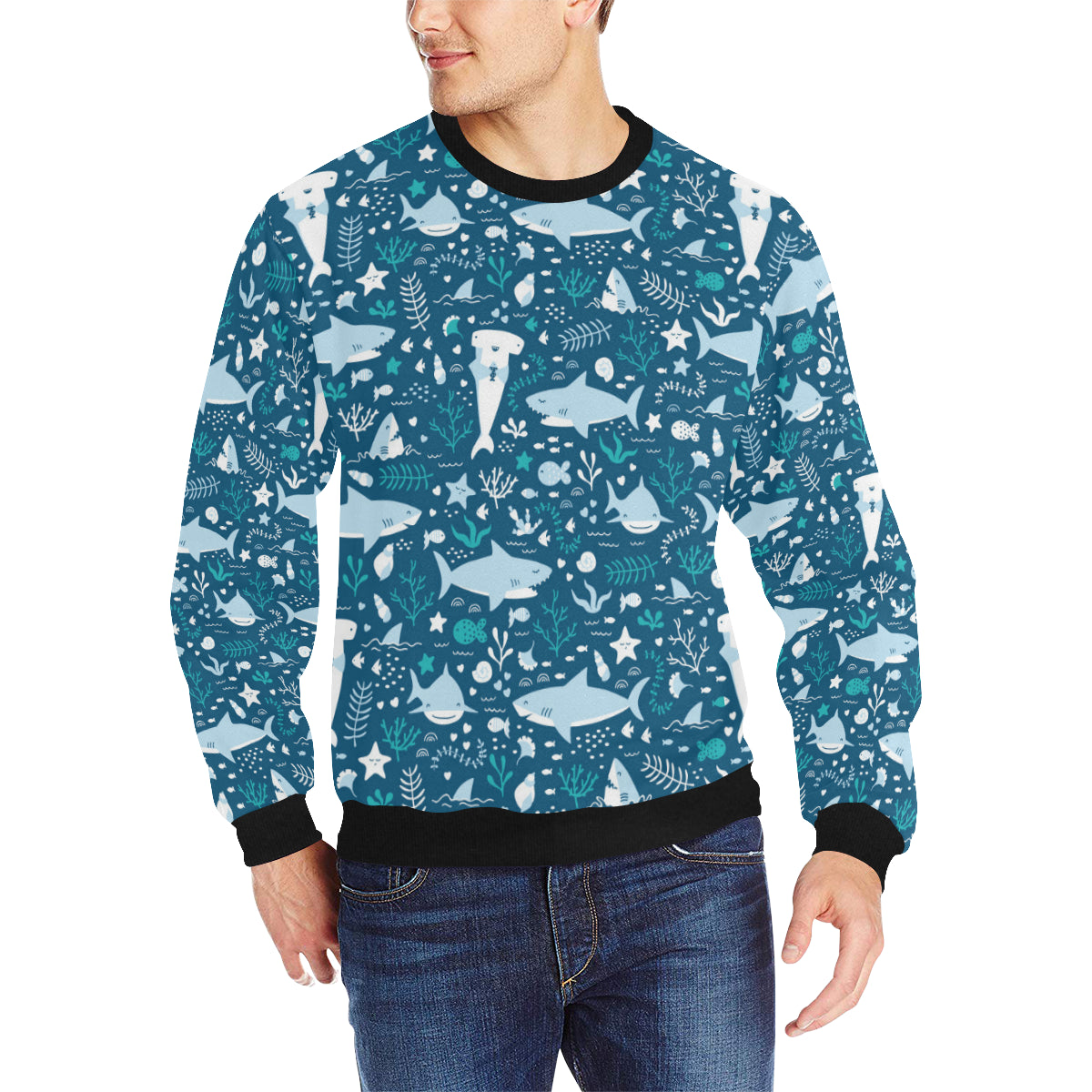 Cute shark pattern Men’s Crew Neck Sweatshirt