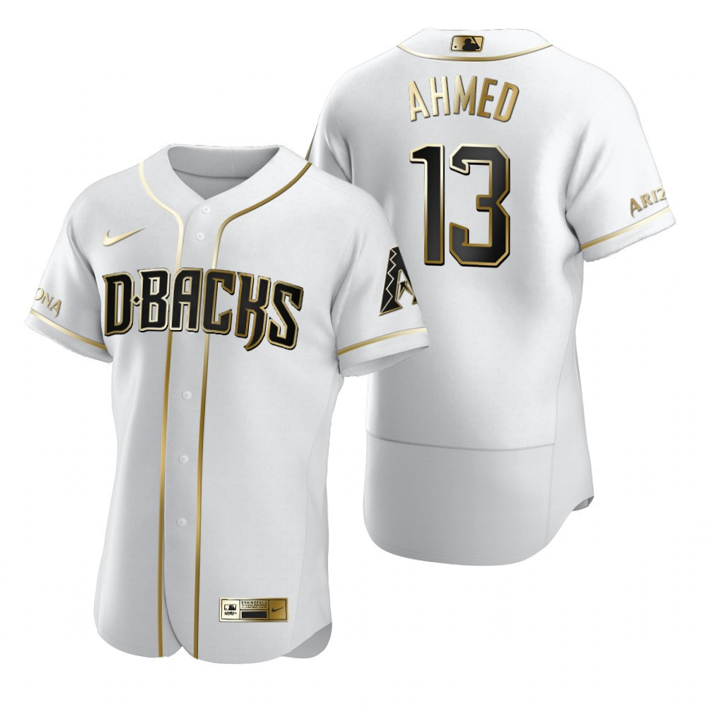 Arizona Diamondbacks #13 Nick Ahmed MLB Golden Brandedition White Jersey Gift For Diamondbacks Fans