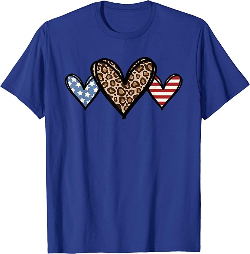 Cute Patriotic 4th Of July American Flag Leopard Print Heart T-Shirt