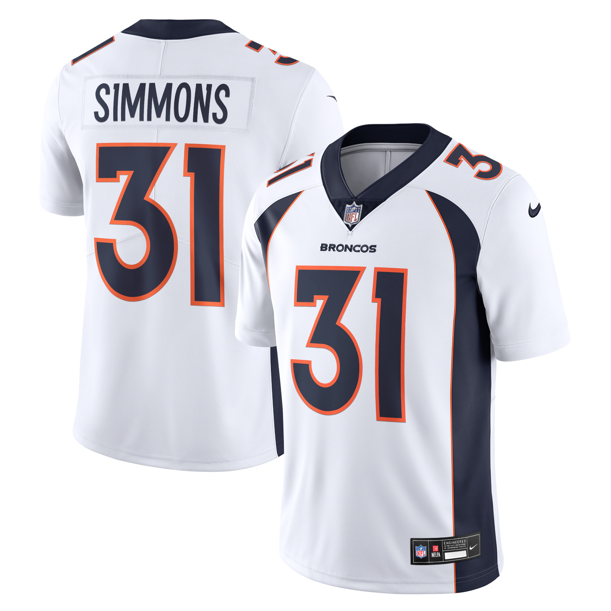 Men’s Denver Broncos Justin Simmons White  Vapor Untouchable Limited Jersey