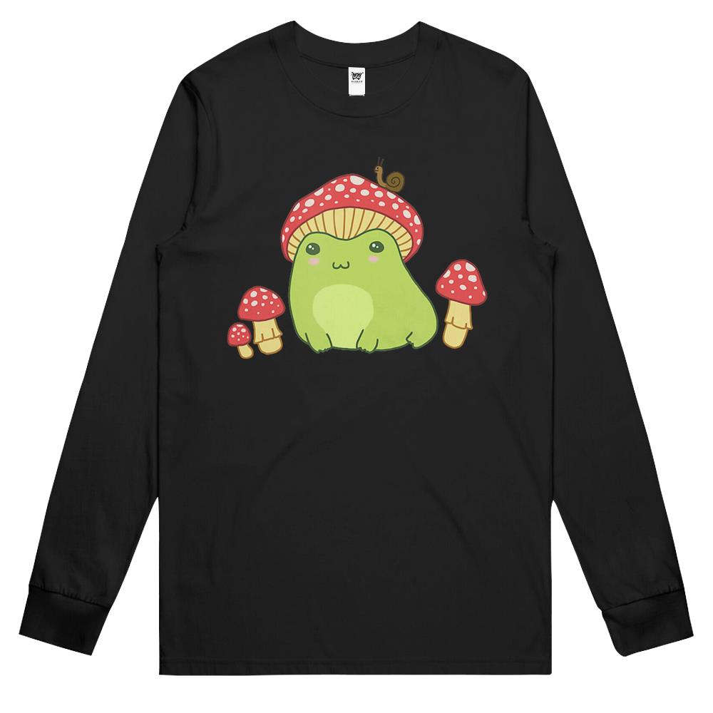 Frog With Mushroom Hat & Snail – Cottagecore Aesthetic Long Sleeve T Shirts