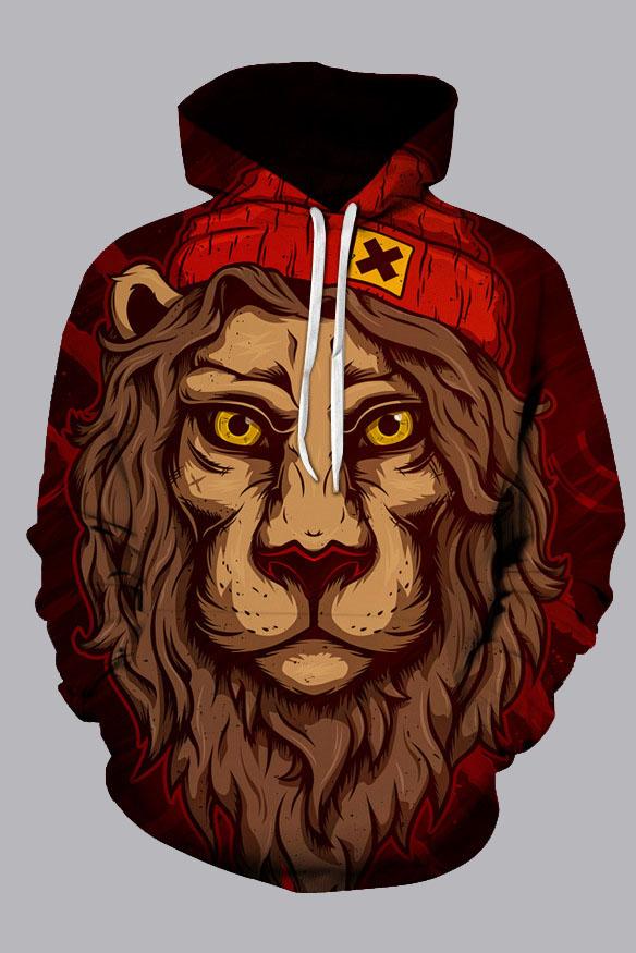 ViticStore™ Street 3D Brown Digital Lion Printed Hooded Sweatshirt