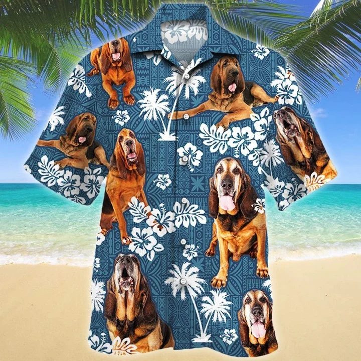 Tongue Out Bloodhound Dog Blue Tribal Hawaii Shirt Ha43228