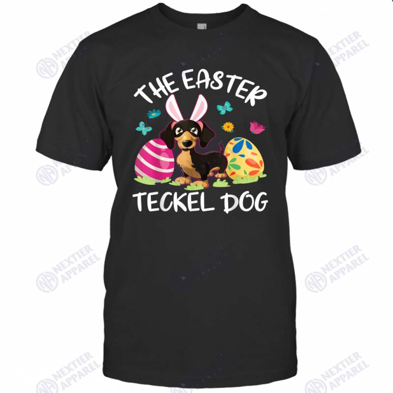 Teckel Dog Bunny Dancing Eggs Happy The Easter Teckel Dog T-shirt