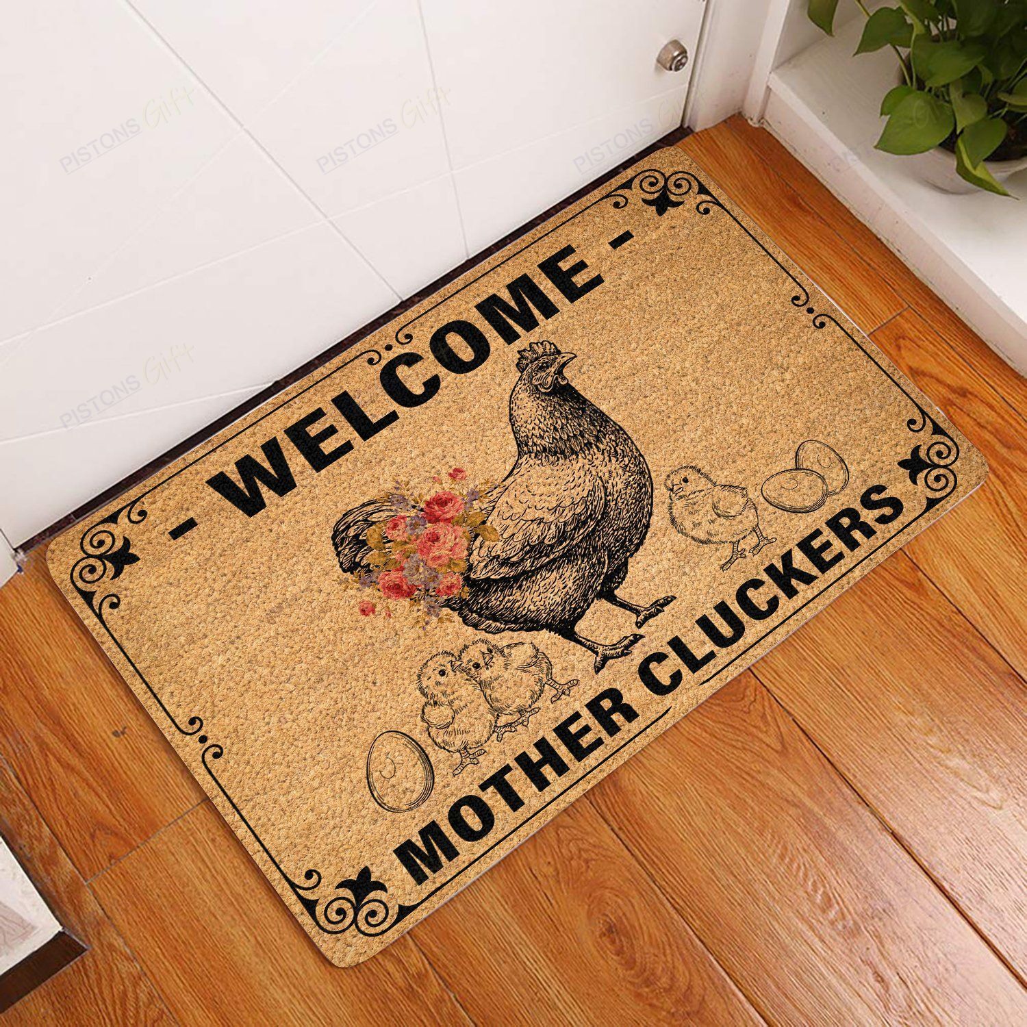 Welcome Mother Cluckers All Over Printing Doormat