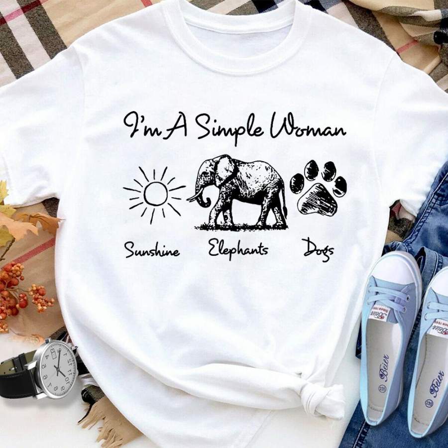 Woman i’m a simple woman sunshine elephant paw print dog white cotton t shirt for men and women S-6XL