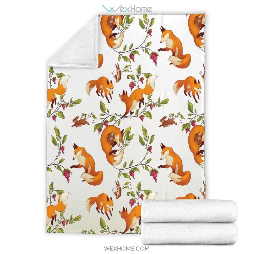 Fox Patterns White Premium Blanket Fox Lovers Blanket