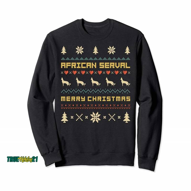 Retro 1970’s Style African Serval Merry Christmas Sweatshirt