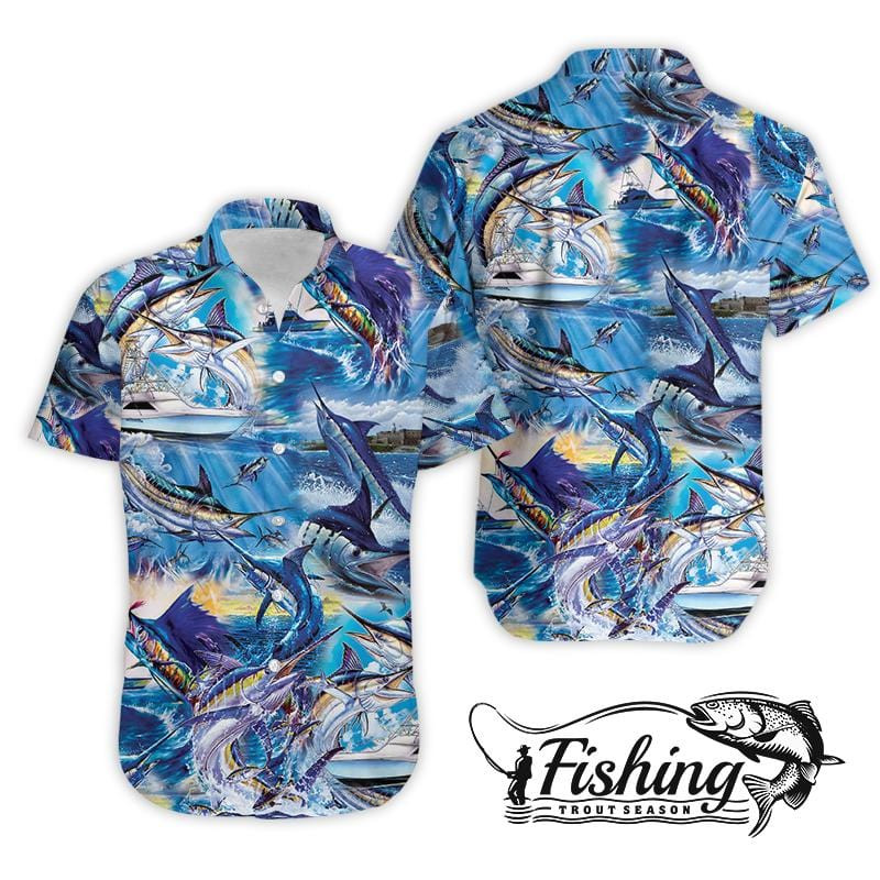 Atlantic Blue Marlin Fishing Unisex Hawaii Aloha Shirts Ha105494