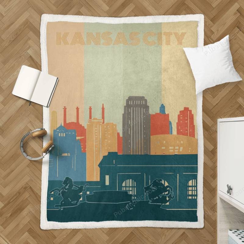 kansas city retro – Cityscape Retro Sherpa Fleece Blanket