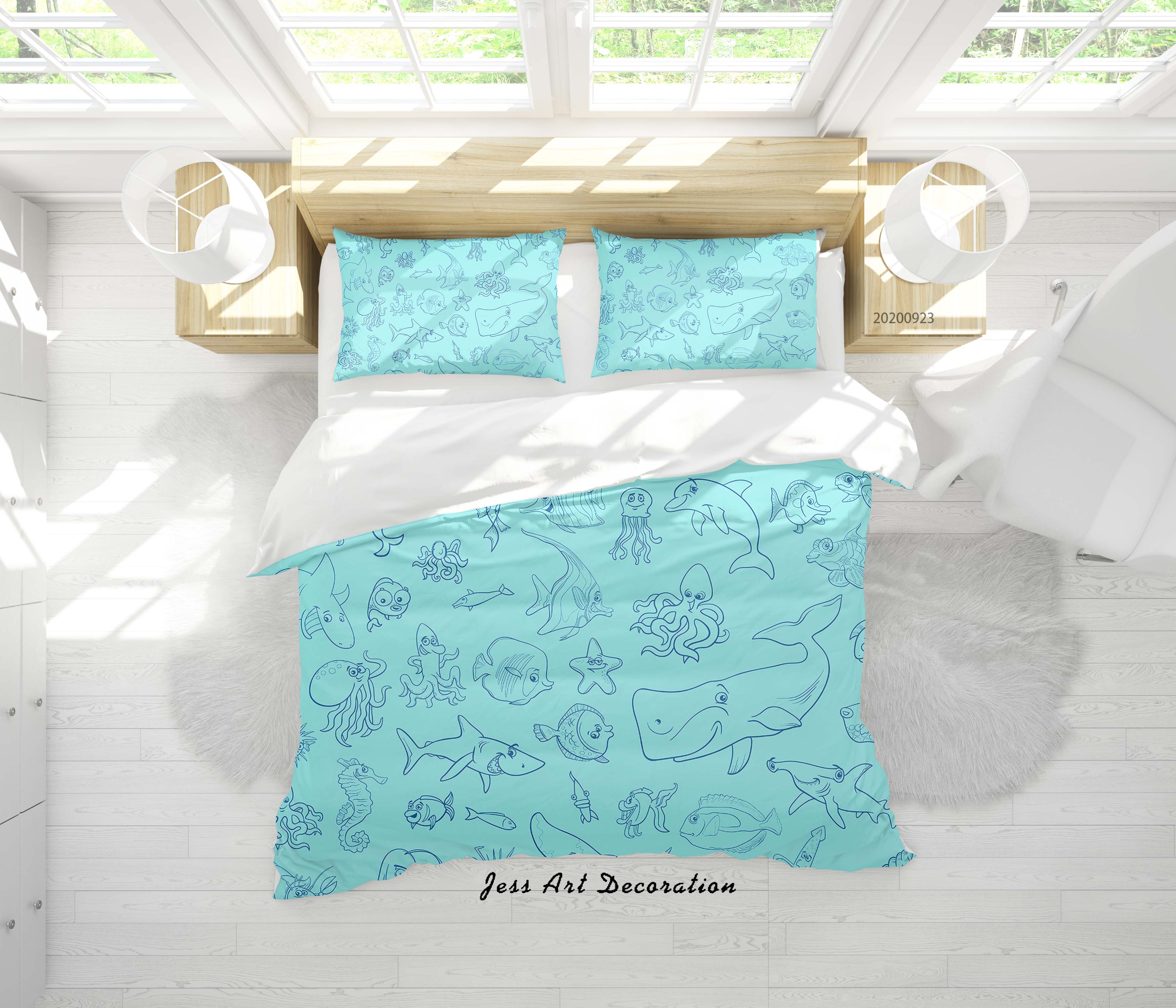 3D Cartoon Sea Animals Shark Pattern Quilt Cover Set Bedding Set Duvet Cover Pillowcases Wj 6362