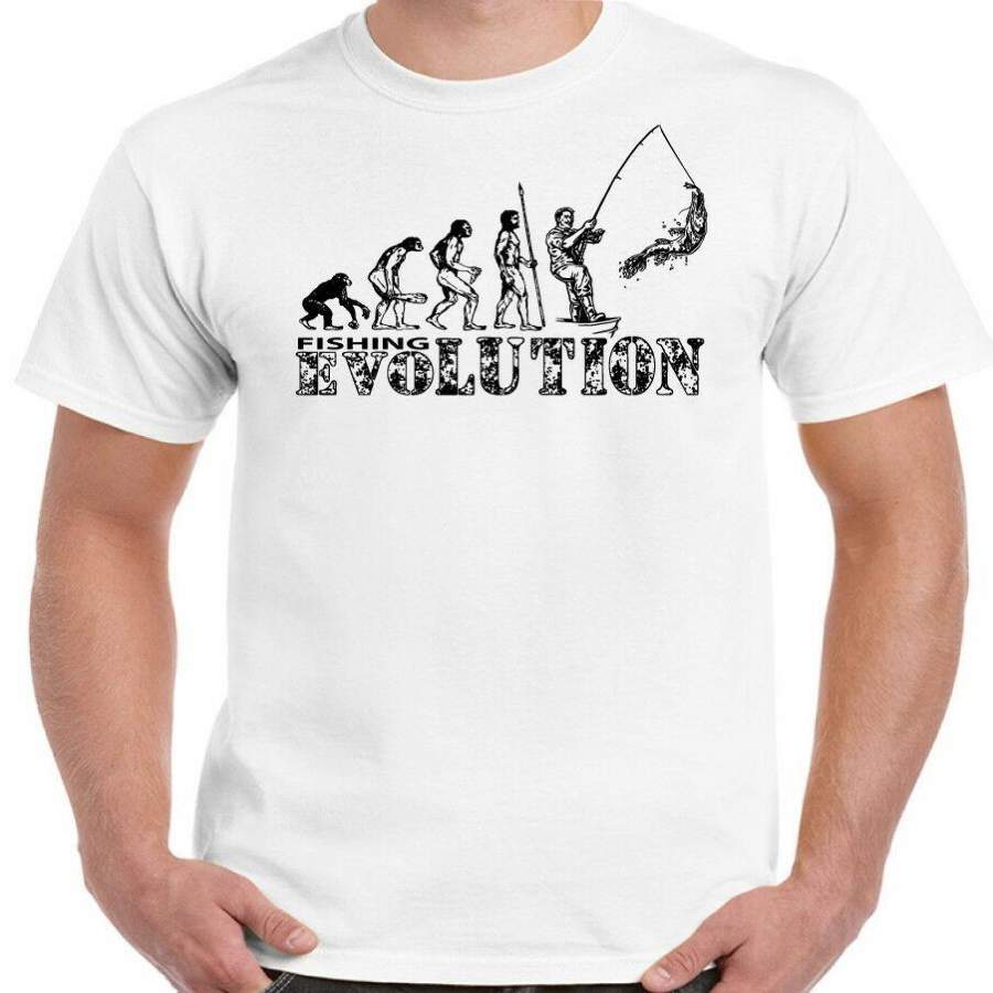 Fishing T-Shirt Mens Funny Evolution Fisherman Fish Tackle Rod Reel Sea Boat