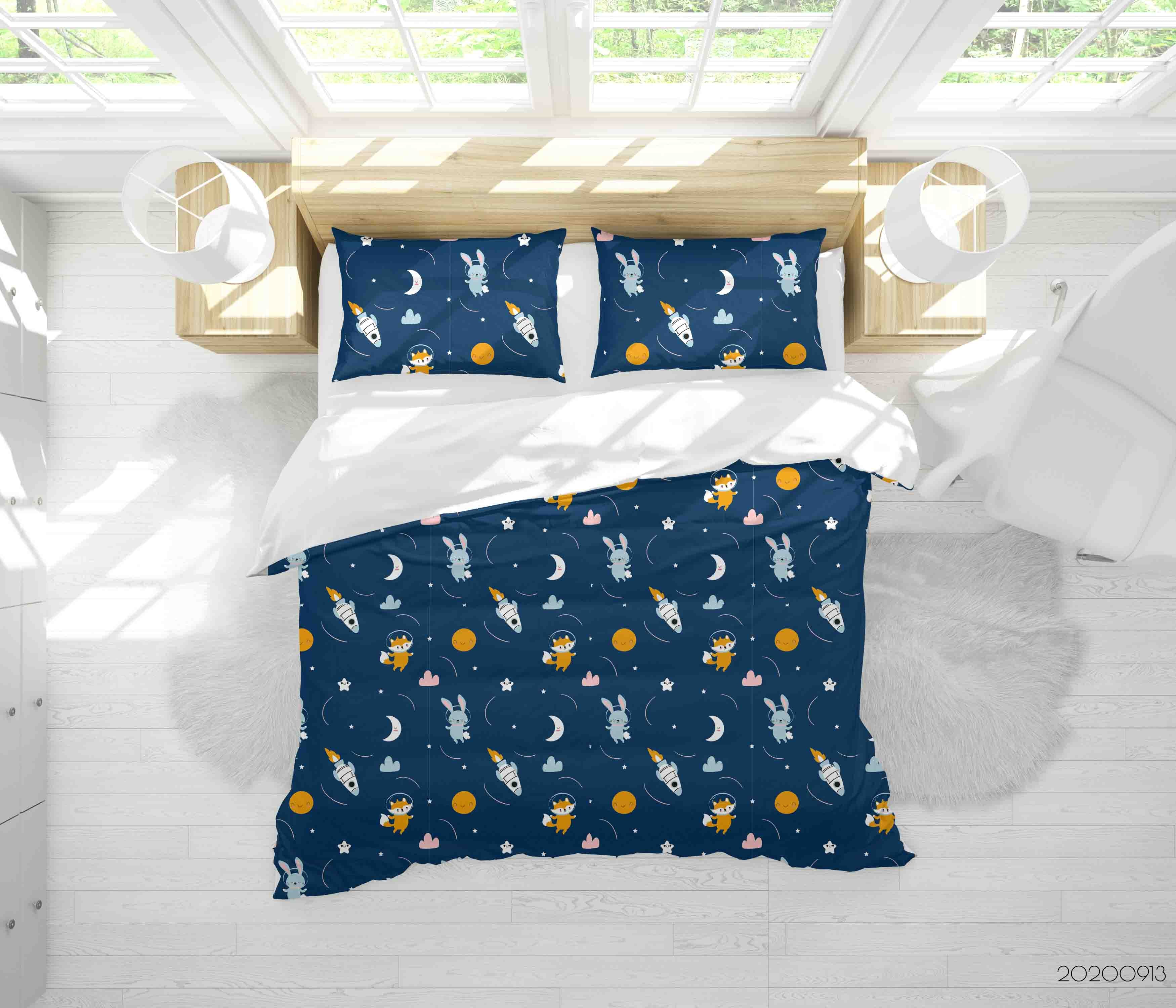 3D Cute Fox Rabbit Astronaut Cartoon Pattern Quilt Cover Set Bedding Set Duvet Cover Pillowcases Wj 1823