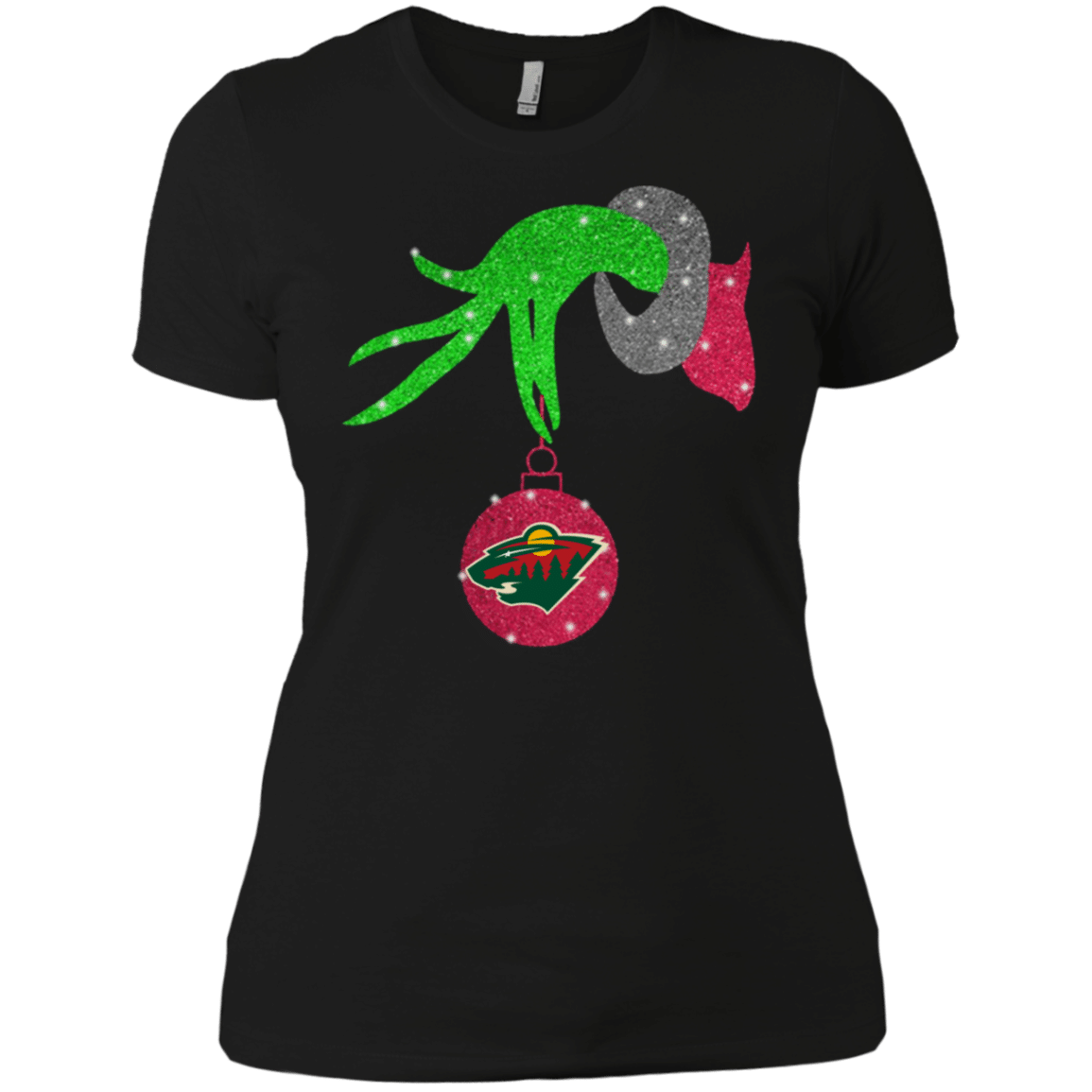 Check Out This Awesome Grinch Hand Holding Minnesota Wild Glitter Christmas Shirt Ladies’ Boyfriend Shirt