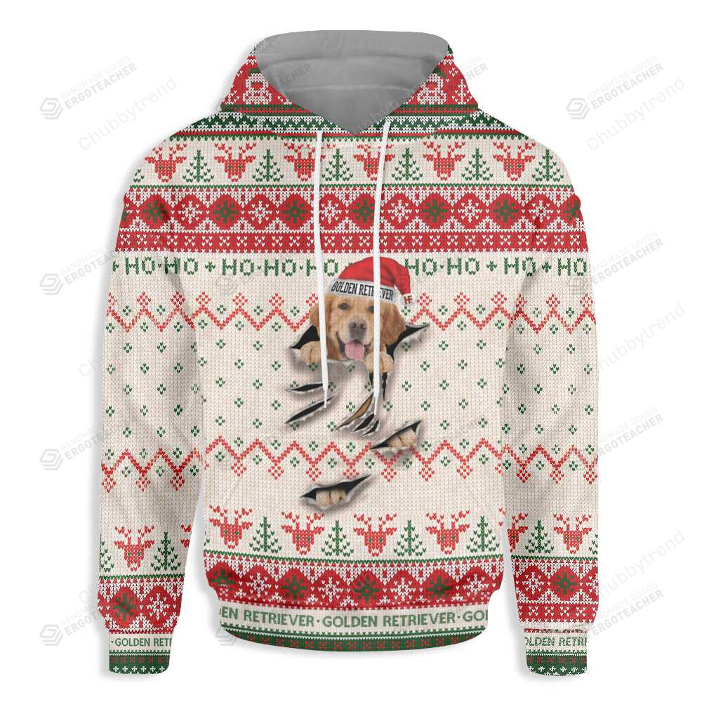 Ugly Christmas Golden Retriever Scratch 3D All Over Print Hoodie, Zip-Up Hoodie