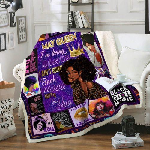 May Girl Black Queen Customize Design, Personalized Fleece Blanket Print 3D
