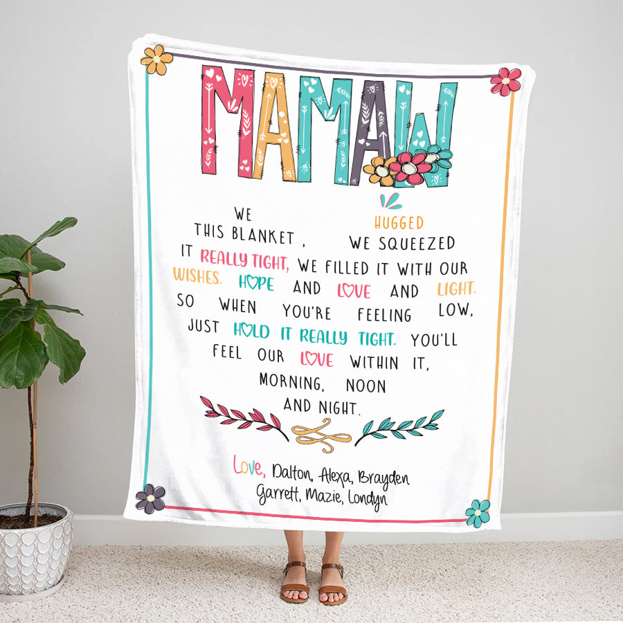 Personalized Mamaw Throw Blanket, Birthday Mothers Day Christmas Gift For Grandma Mimi Nana Gigi From Grandkids