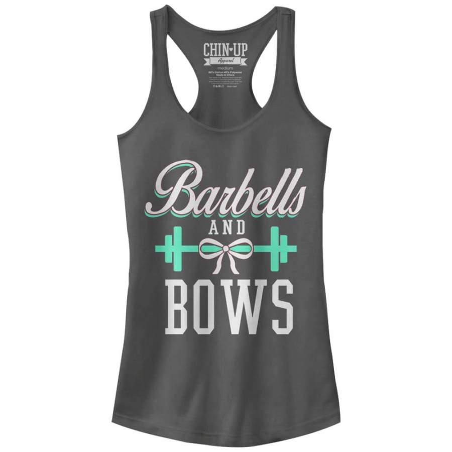 CHIN UP Junior’s Barbells and Bows  Racerback Tank Charcoal