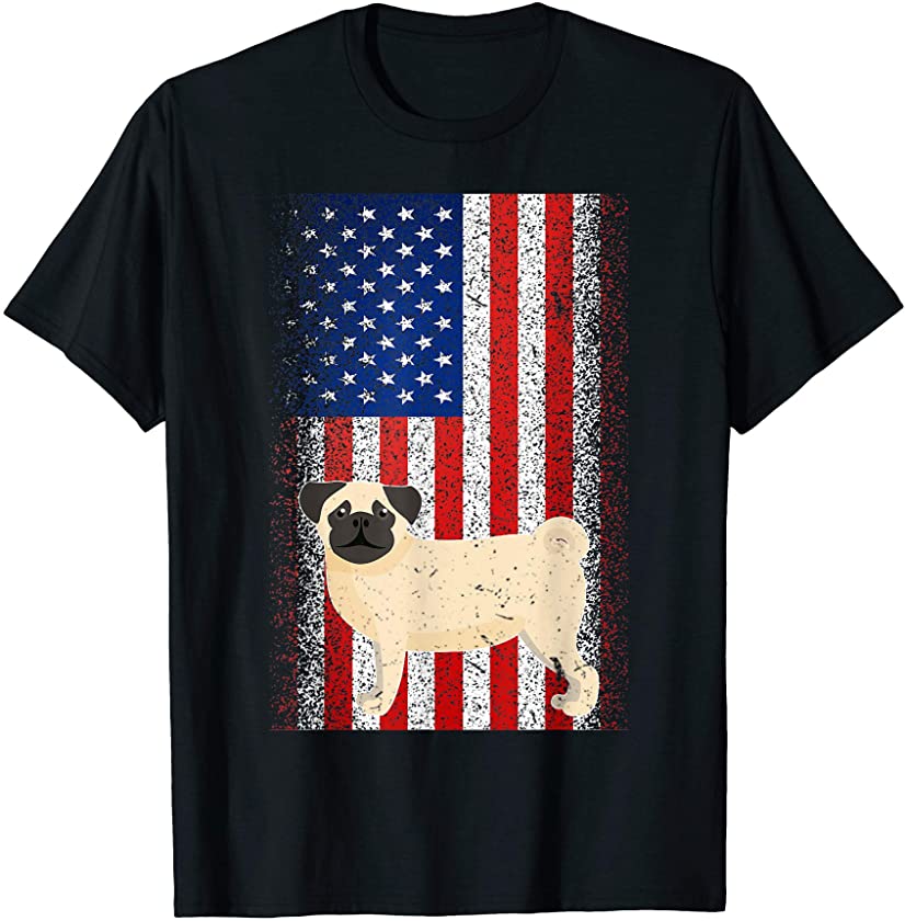 Vintage USA Independence Day July 4th American Flag Pug Gift T-Shirt