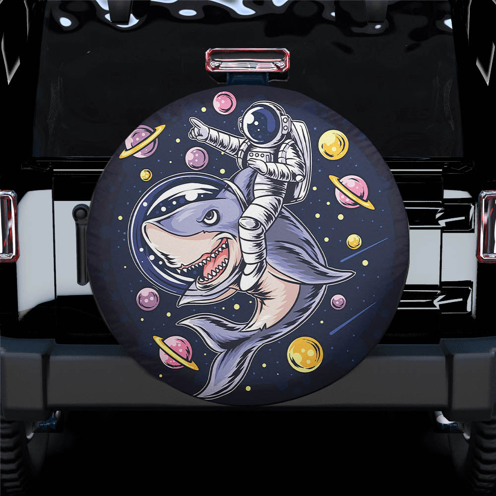 Astronauts Ride A Shark In Space Spare Tire Cover Gift For Campers