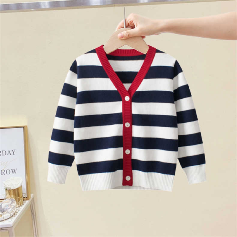 Children’s Wear 2022 Autumn New Korean Edition Knit Baby Clothes Children’s Cotton Button Sweater Unisex Striped Jacket Tide alx