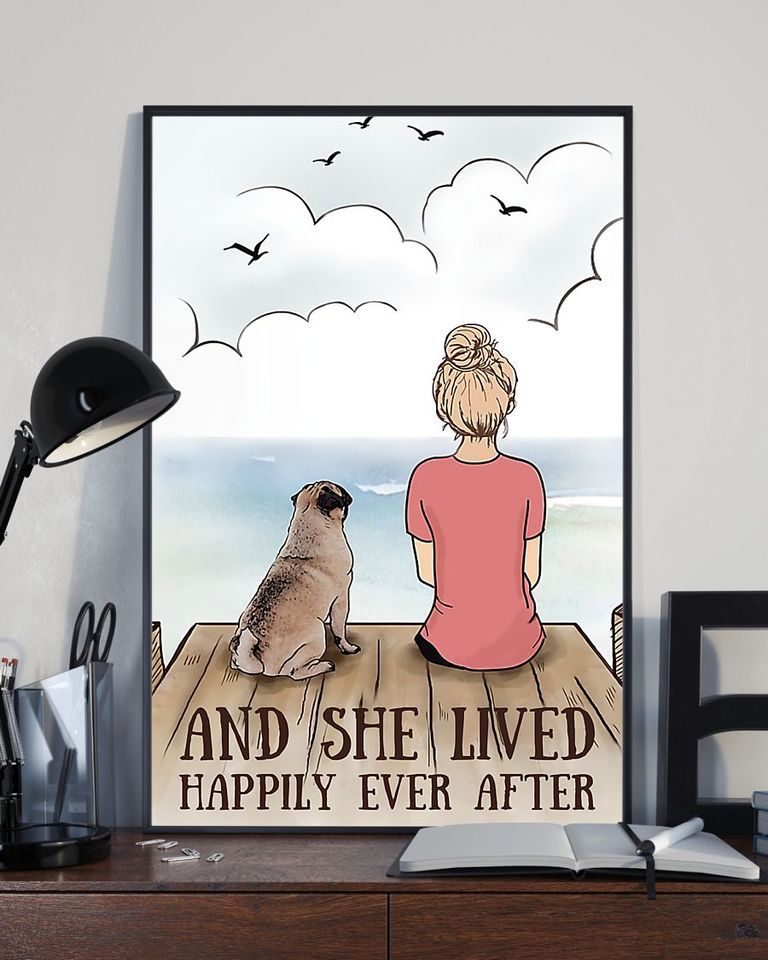 Pug dog a woman and she lived happily ever after bird animals Home Living Room Wall Decor Vertical Poster Canvas G95