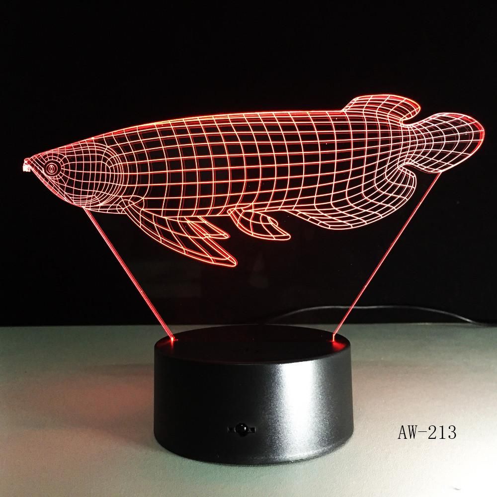 Underwater Animal Arowana Fish Pattern 3D Illusion Night Light Led Light