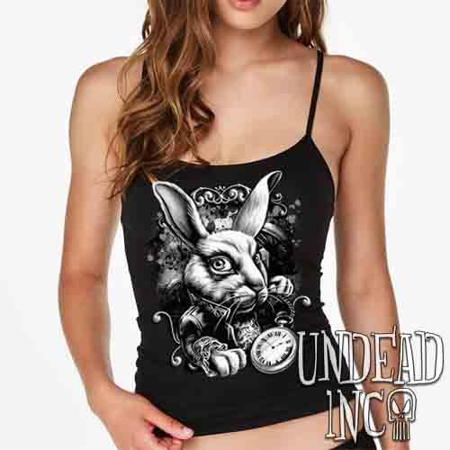 Alice In Wonderland White Rabbit Black & Grey  – Petite Slim Fit Tank