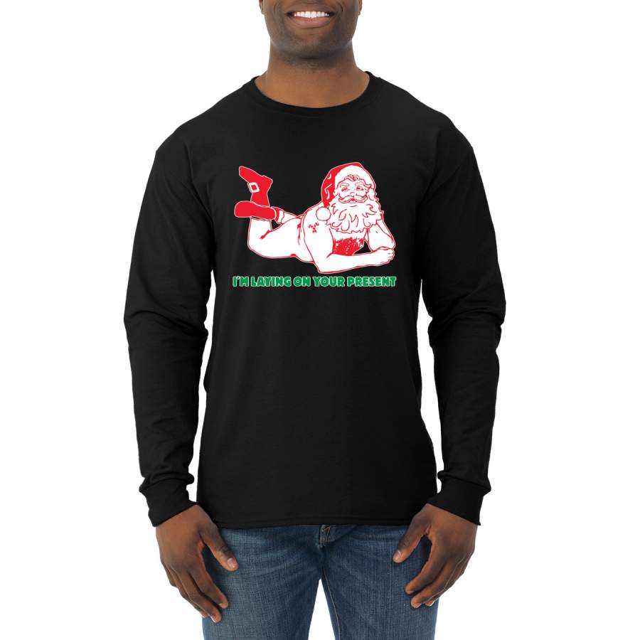 Sexy Santa Im Laying on your Present Ugly Christmas Christmas Mens Long Sleeve Shirt